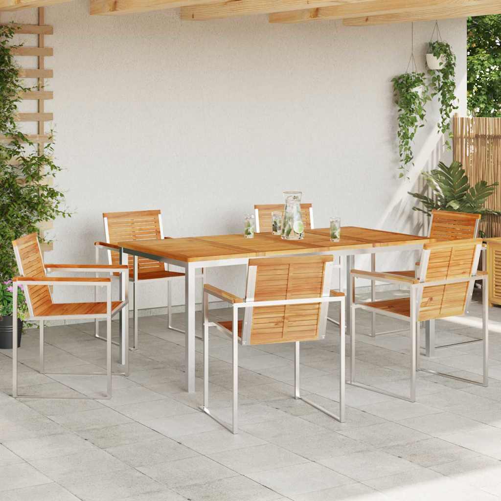 Garden Dining Set 7 pcs Solid Teak Wood and Stainless Steel
