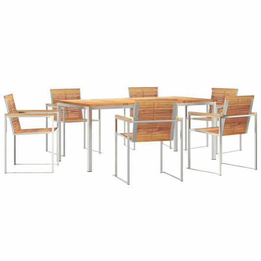 Garden Dining Set 7 pcs Solid Teak Wood and Stainless Steel