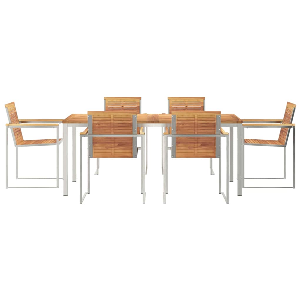 Garden Dining Set 7 pcs Solid Teak Wood and Stainless Steel