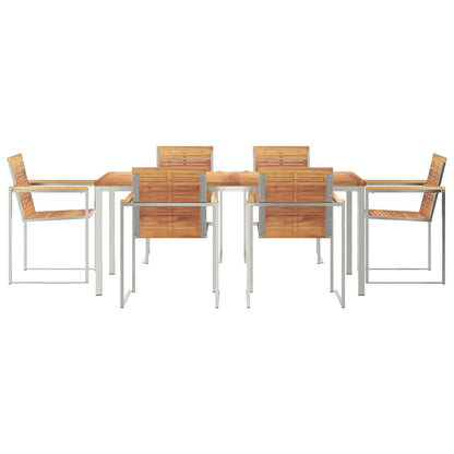 Garden Dining Set 7 pcs Solid Teak Wood and Stainless Steel