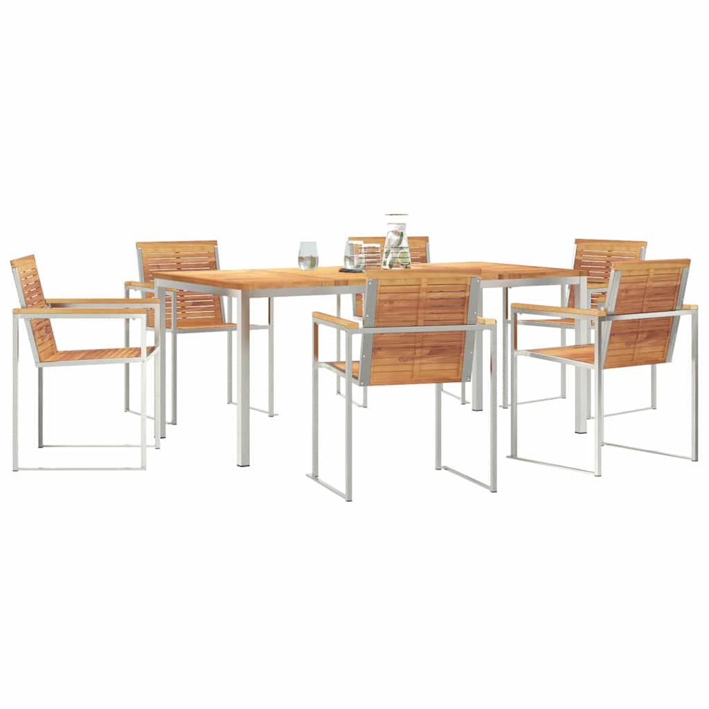 Garden Dining Set 7 pcs Solid Teak Wood and Stainless Steel