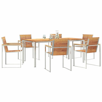 Garden Dining Set 7 pcs Solid Teak Wood and Stainless Steel