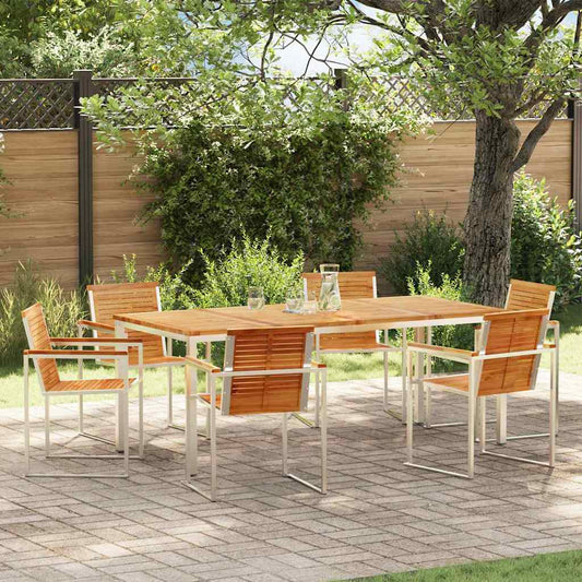 Garden Dining Set 7 pcs Solid Teak Wood and Stainless Steel