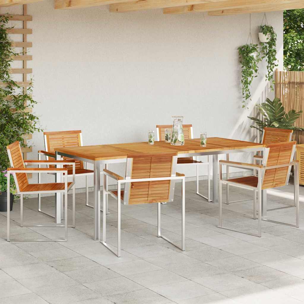 Garden Dining Set 7 pcs Solid Teak Wood and Stainless Steel
