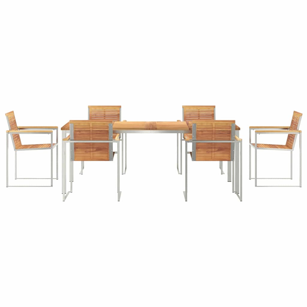 Garden Dining Set 7 pcs Solid Teak Wood and Stainless Steel