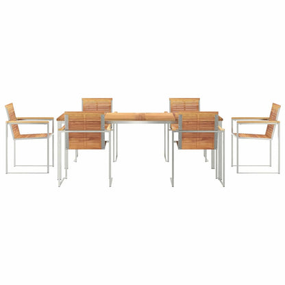 Garden Dining Set 7 pcs Solid Teak Wood and Stainless Steel