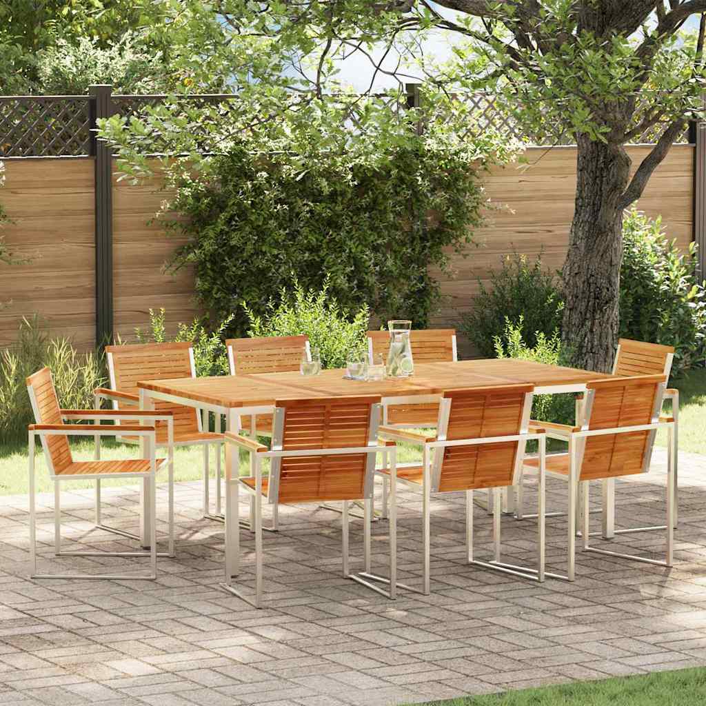 Garden Dining Set 9 pcs Solid Teak Wood and Stainless Steel