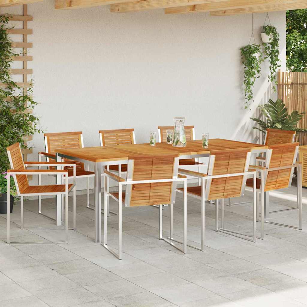 Garden Dining Set 9 pcs Solid Teak Wood and Stainless Steel
