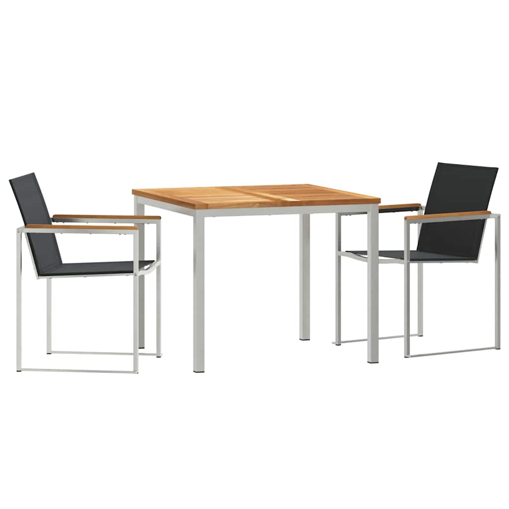 Garden Dining Set 3 pcs Solid Teak Wood and Stainless Steel
