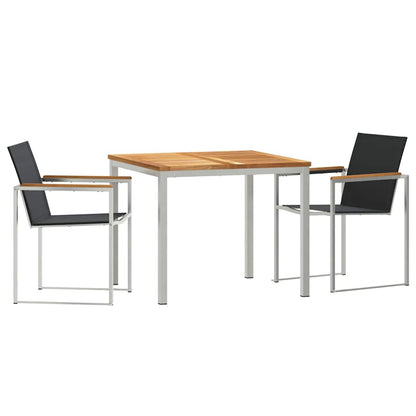 Garden Dining Set 3 pcs Solid Teak Wood and Stainless Steel
