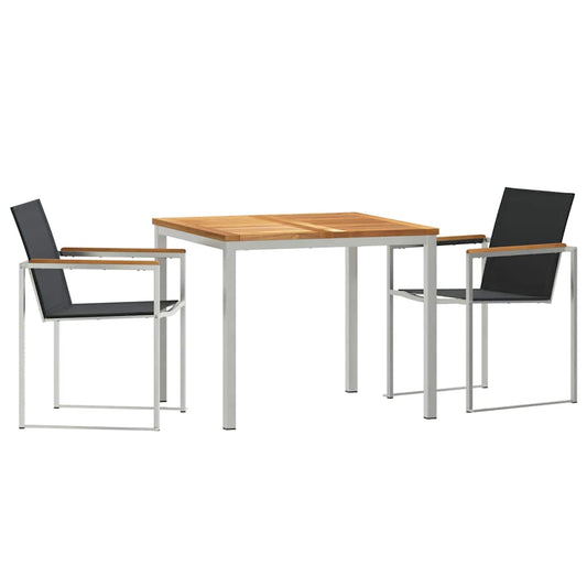 Garden Dining Set 3 pcs Solid Teak Wood and Stainless Steel