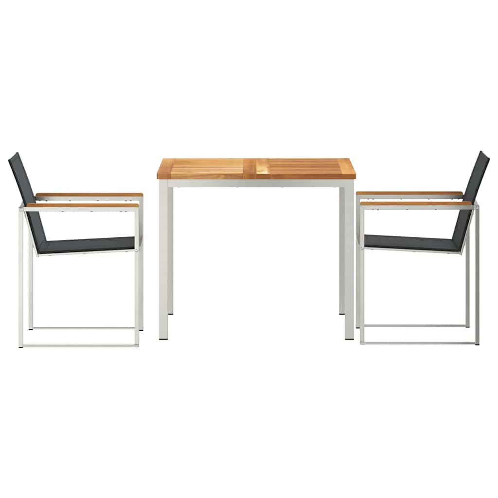 Garden Dining Set 3 pcs Solid Teak Wood and Stainless Steel
