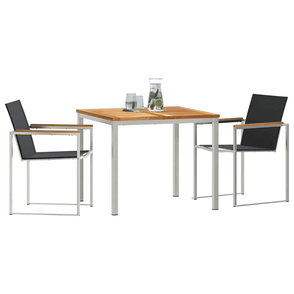 Garden Dining Set 3 pcs Solid Teak Wood and Stainless Steel