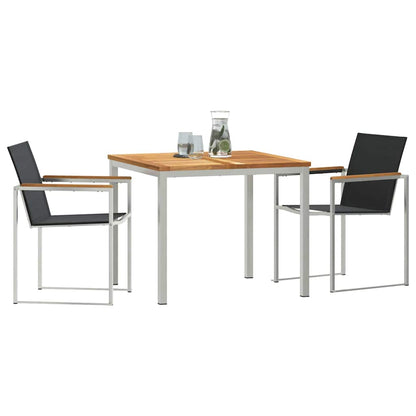 Garden Dining Set 3 pcs Solid Teak Wood and Stainless Steel