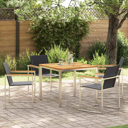 Garden Dining Set 5 pcs Solid Teak Wood and Stainless Steel