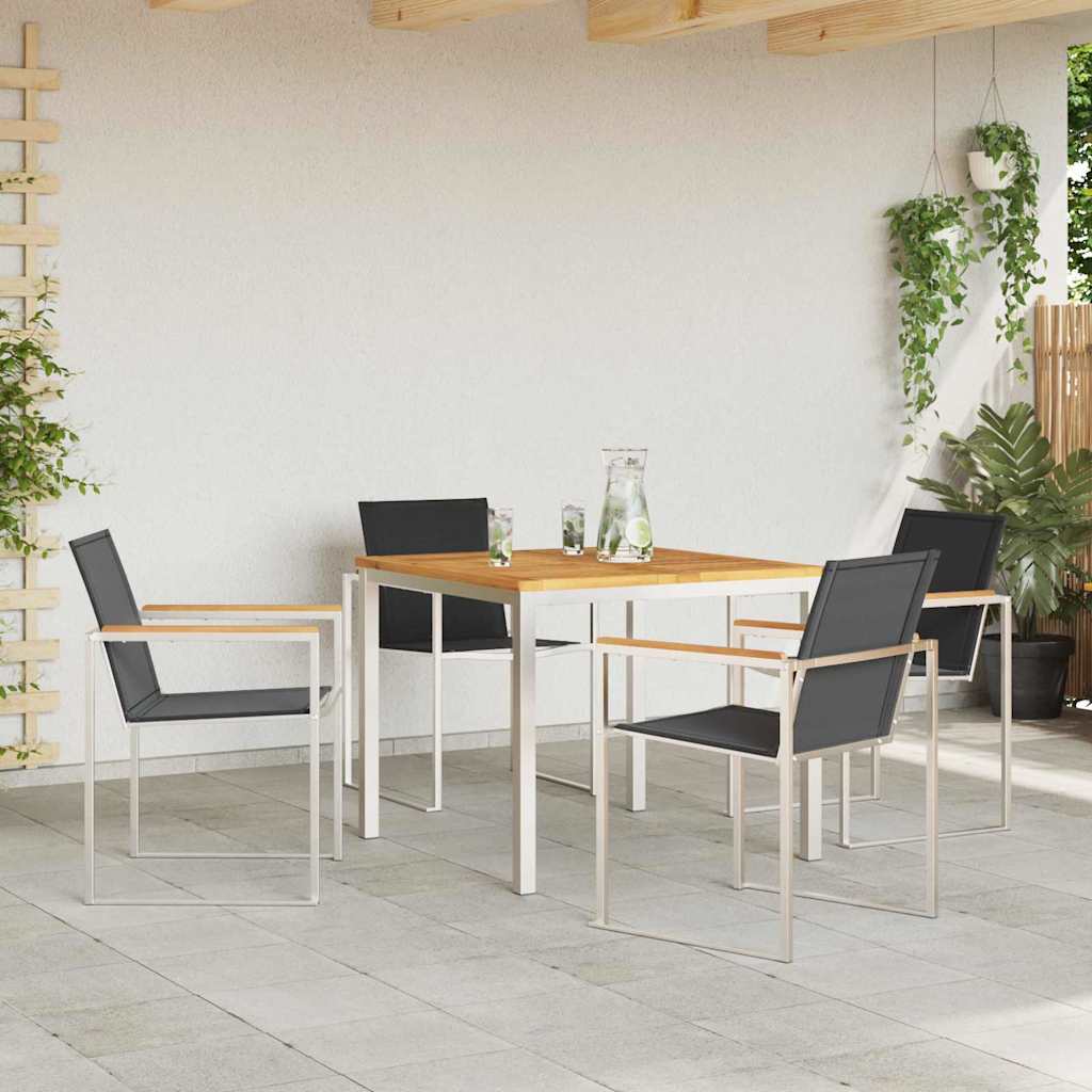 Garden Dining Set 5 pcs Solid Teak Wood and Stainless Steel