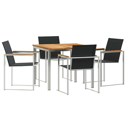 Garden Dining Set 5 pcs Solid Teak Wood and Stainless Steel