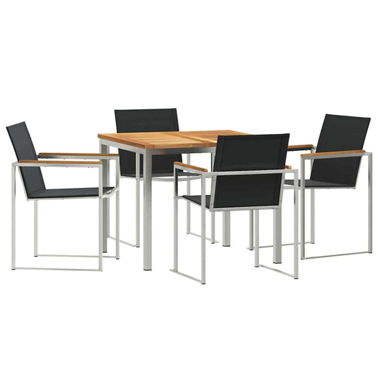 Garden Dining Set 5 pcs Solid Teak Wood and Stainless Steel