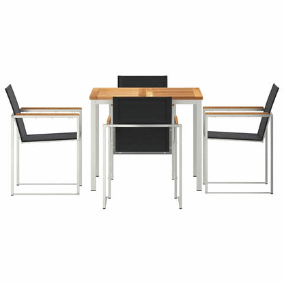 Garden Dining Set 5 pcs Solid Teak Wood and Stainless Steel
