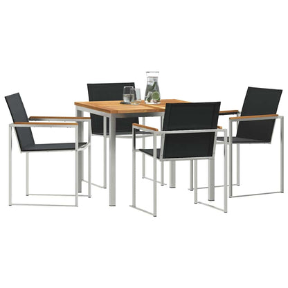 Garden Dining Set 5 pcs Solid Teak Wood and Stainless Steel