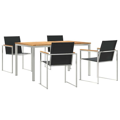 Garden Dining Set 5 pcs Solid Teak Wood and Stainless Steel