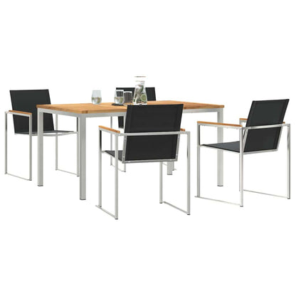 Garden Dining Set 5 pcs Solid Teak Wood and Stainless Steel