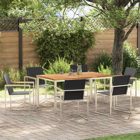 Garden Dining Set 7 pcs Solid Teak Wood and Stainless Steel