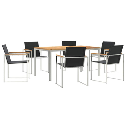 Garden Dining Set 7 pcs Solid Teak Wood and Stainless Steel
