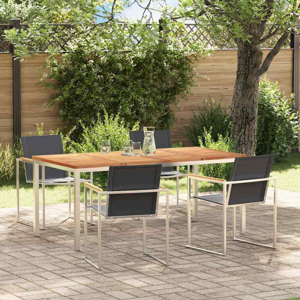 Garden Dining Set 5 pcs Solid Teak Wood and Stainless Steel