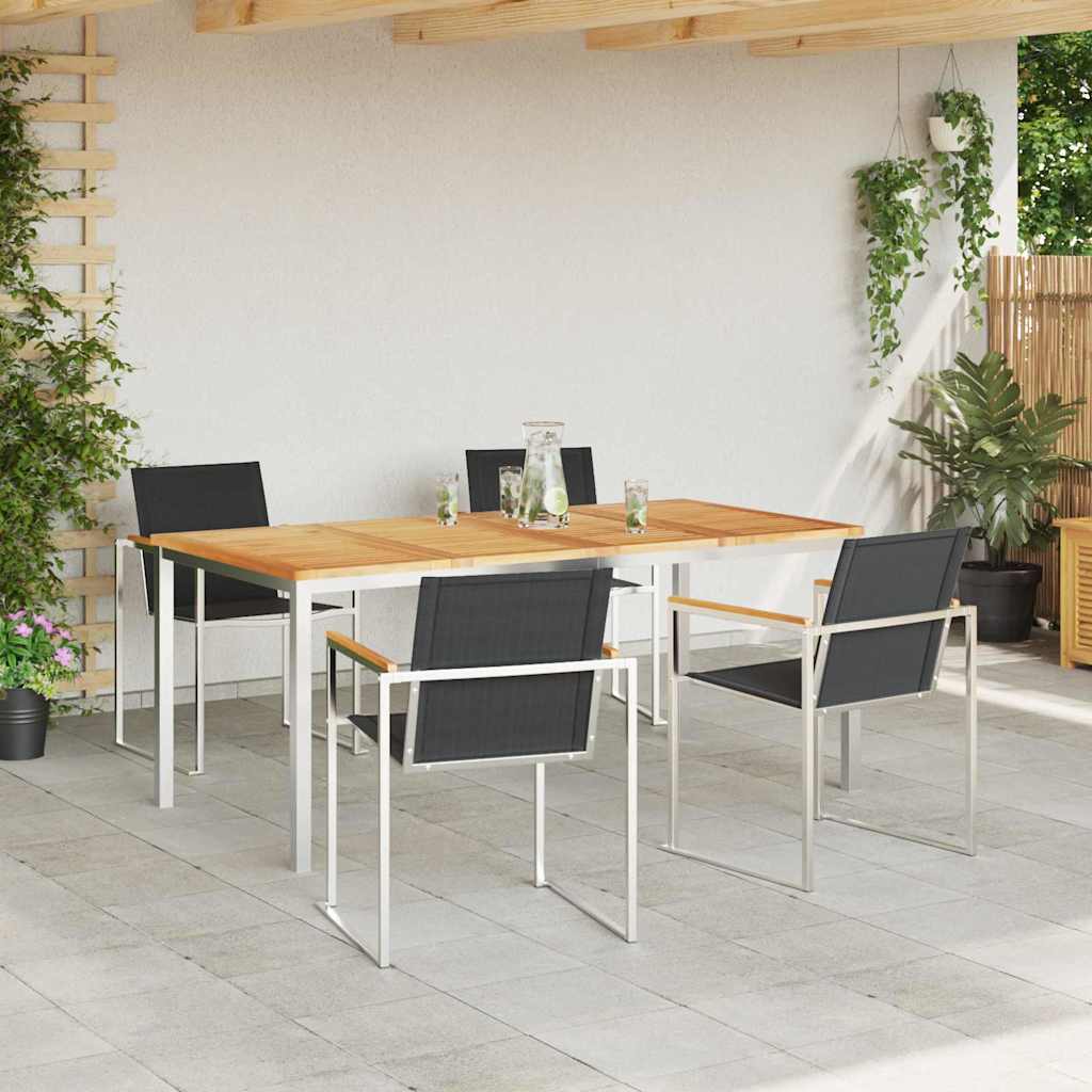 Garden Dining Set 5 pcs Solid Teak Wood and Stainless Steel
