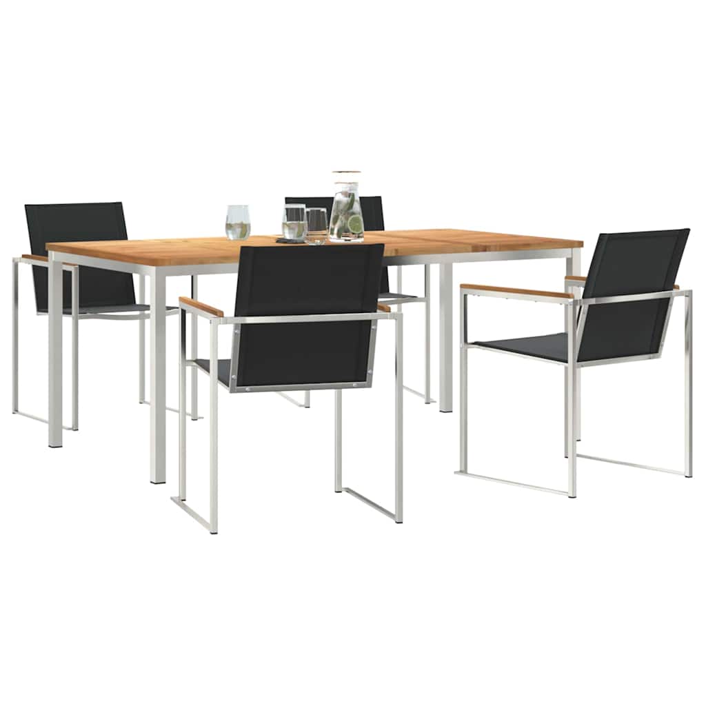 Garden Dining Set 5 pcs Solid Teak Wood and Stainless Steel