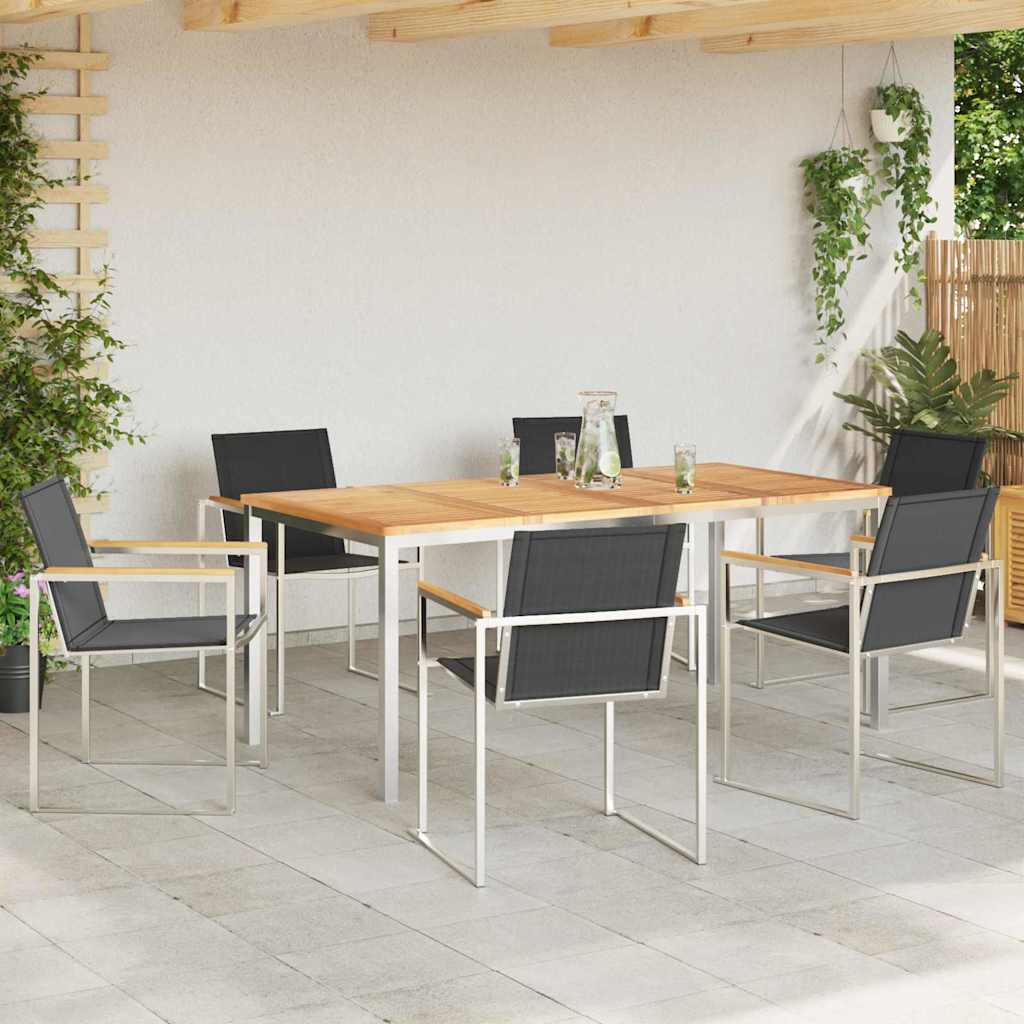 Garden Dining Set 7 pcs Solid Teak Wood and Stainless Steel