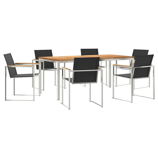 Garden Dining Set 7 pcs Solid Teak Wood and Stainless Steel