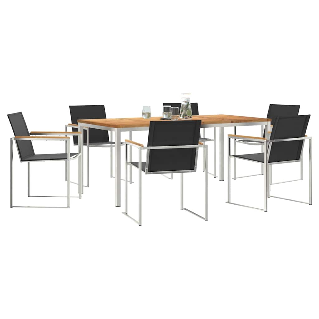 Garden Dining Set 7 pcs Solid Teak Wood and Stainless Steel