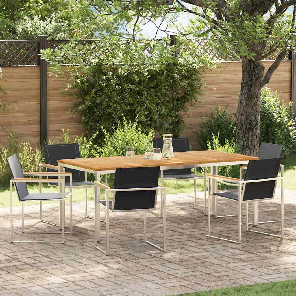 Garden Dining Set 7 pcs Solid Teak Wood and Stainless Steel
