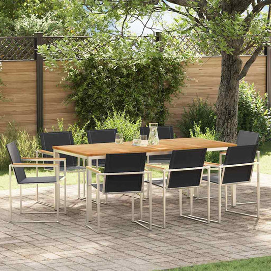 Garden Dining Set 9 pcs Solid Teak Wood and Stainless Steel