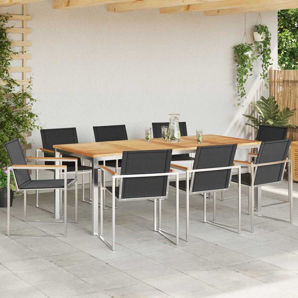 Garden Dining Set 9 pcs Solid Teak Wood and Stainless Steel