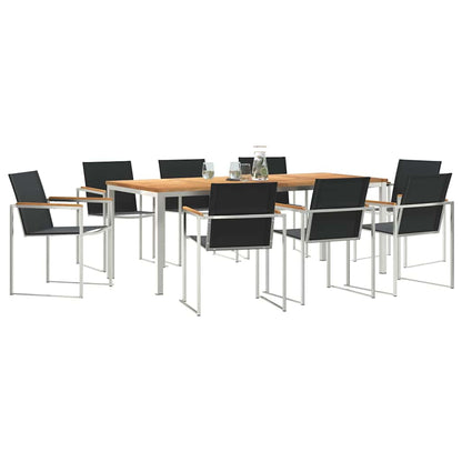 Garden Dining Set 9 pcs Solid Teak Wood and Stainless Steel
