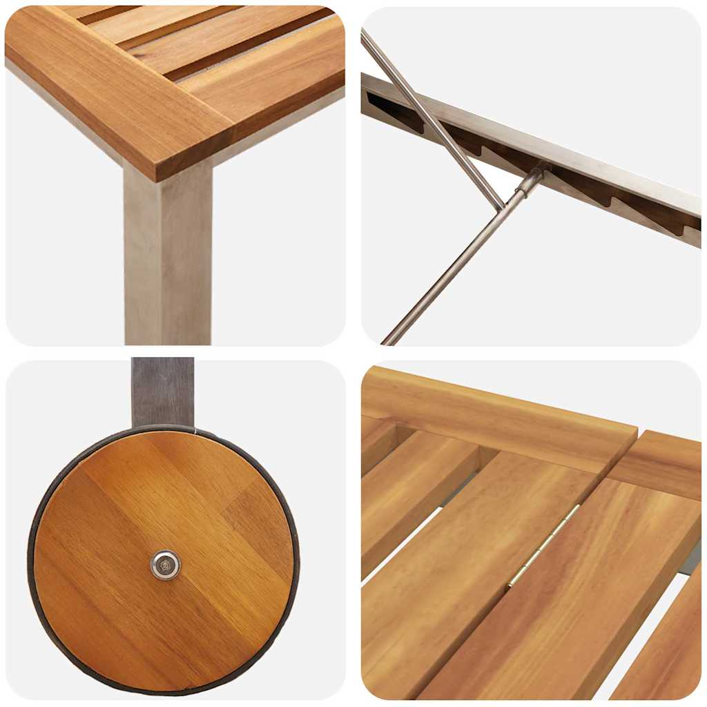 Lounger 3 pcs Brown Solid Acacia Wood and Stainless Steel