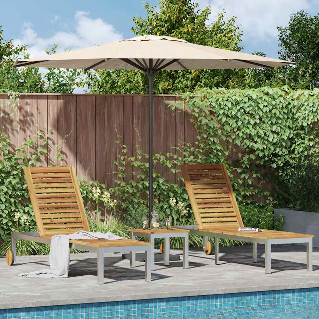 Lounger 3 pcs Brown Solid Acacia Wood and Stainless Steel