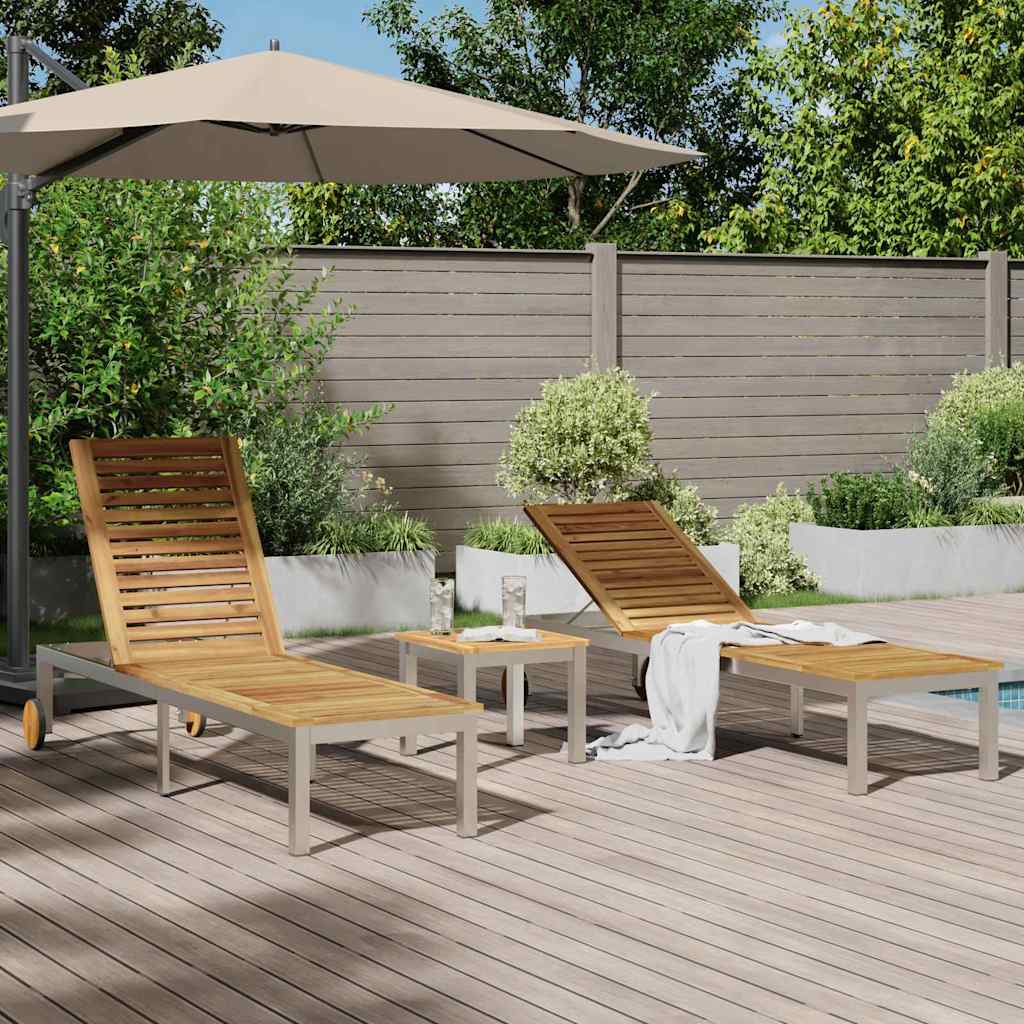 Lounger 3 pcs Brown Solid Acacia Wood and Stainless Steel