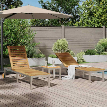 Lounger 3 pcs Brown Solid Acacia Wood and Stainless Steel