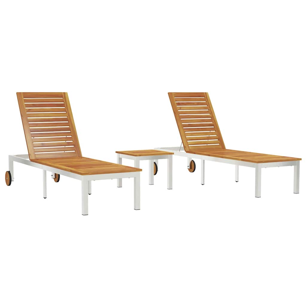 Lounger 3 pcs Brown Solid Acacia Wood and Stainless Steel