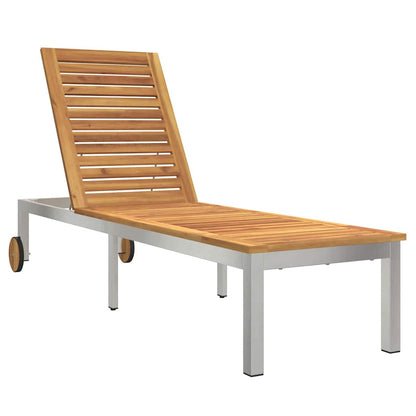 Lounger 3 pcs Brown Solid Acacia Wood and Stainless Steel