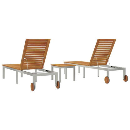 Lounger 3 pcs Brown Solid Acacia Wood and Stainless Steel
