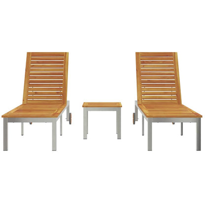 Lounger 3 pcs Brown Solid Acacia Wood and Stainless Steel