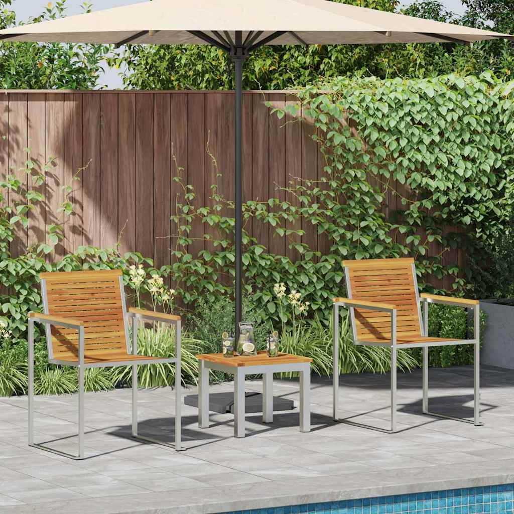 Sun Lounger 3 pcs Brown Solid Acacia Wood and Stainless Steel