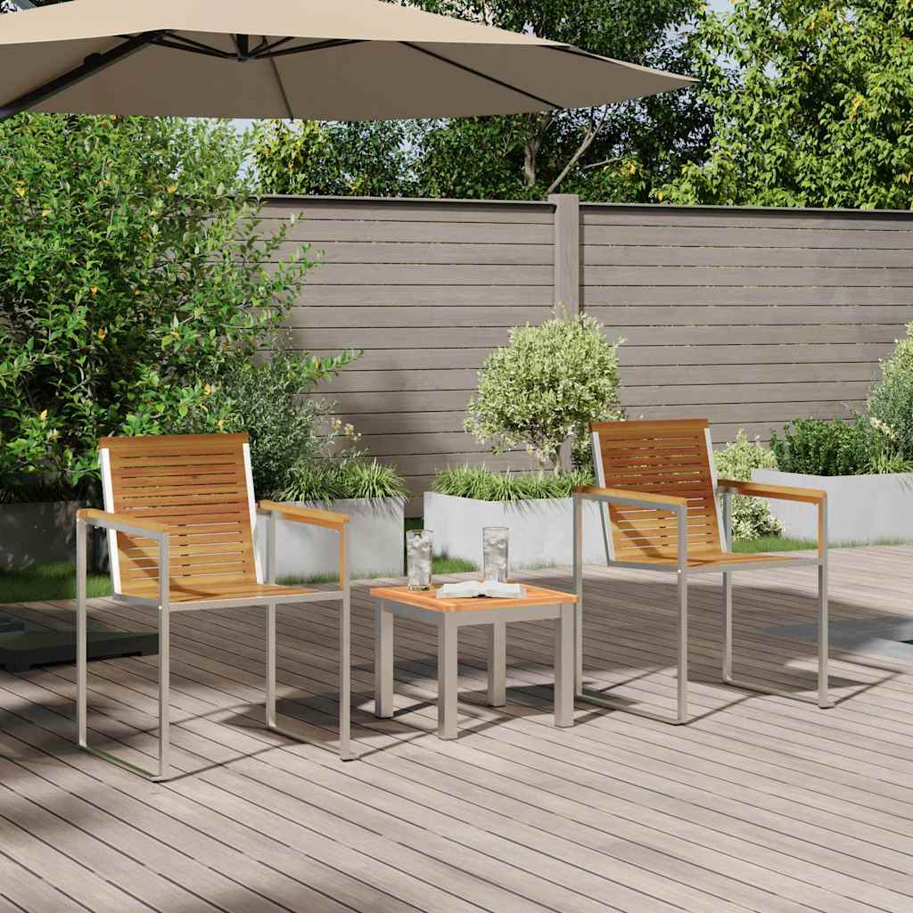 Sun Lounger 3 pcs Brown Solid Acacia Wood and Stainless Steel