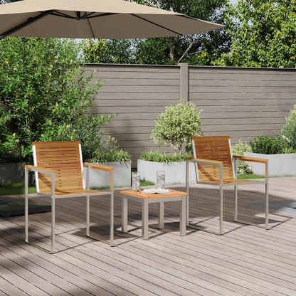 Sun Lounger 3 pcs Brown Solid Acacia Wood and Stainless Steel