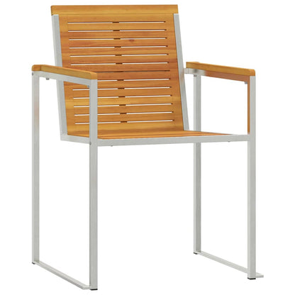 Sun Lounger 3 pcs Brown Solid Acacia Wood and Stainless Steel